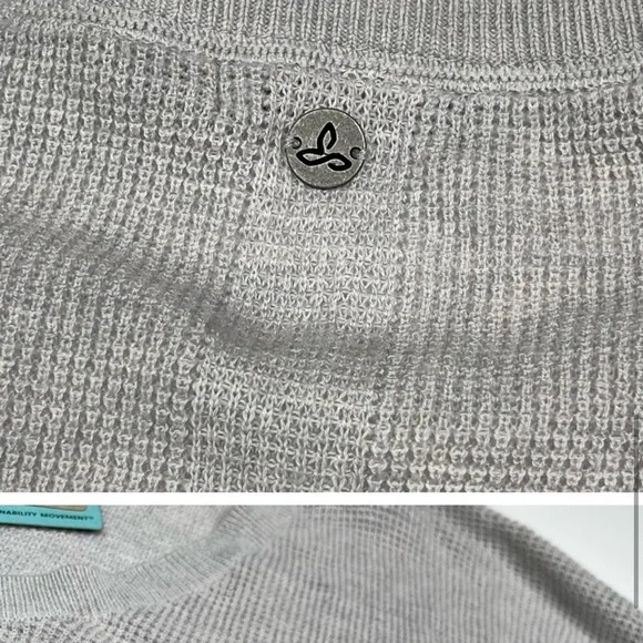 Prana Sweater Milani V Neck Waffle Grey Comfy Lounge Outdoor Hiking Gorp XL New - Picture 8 of 12